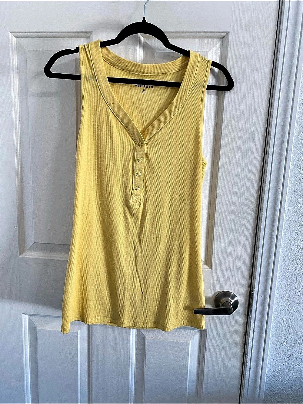 Torrid Yellow Ribbed Henley Tank Top